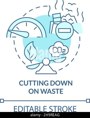 Cutting down on waste turquoise blue concept icon Stock Vector