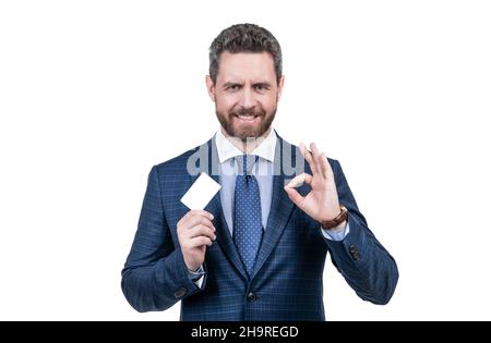 empty plastic business name card. successful ceo suggest easy banking profit payment. Stock Photo