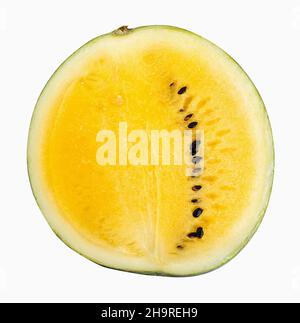 Yellow watermelon isolated on white background. Clipping path Stock Photo
