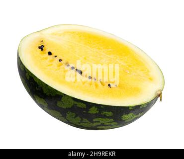 Yellow watermelon isolated on white background. Clipping path Stock Photo