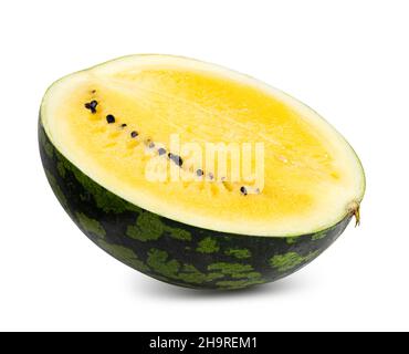 Yellow watermelon isolated on white background. Clipping path Stock Photo