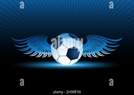 Emblem of Soccer Ball with Wings on black background. Soccer event template. Vector illustration. Stock Vector