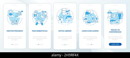 Employee education perks onboarding mobile app page screen Stock Vector