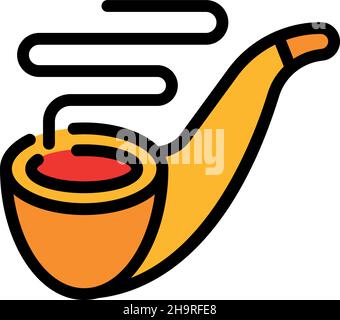 Smoking pipe icon. Outline smoking pipe vector icon color flat isolated Stock Vector