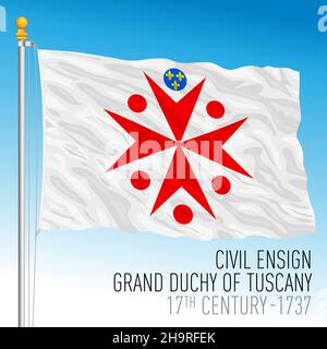 Grand Duchy of Tuscany, civil ensign historical flag, Italy, 17th century-1737, vector illustration Stock Vector