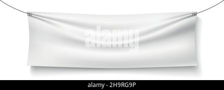 Hanging fabric banner mockup. Realistic vinyl poster template Stock Vector