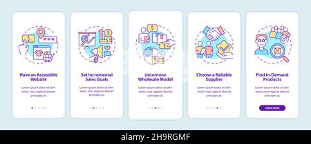 Distribution business tips onboarding mobile app page screen Stock Vector