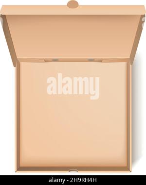Empty cardboard box. Top view food delivery package mockup in realistic style Stock Vector