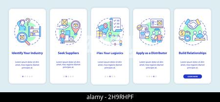 Steps to distribution business onboarding mobile app page screen Stock Vector