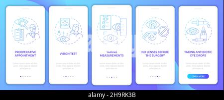 Laser eye surgery preparation blue onboarding mobile app page screen Stock Vector