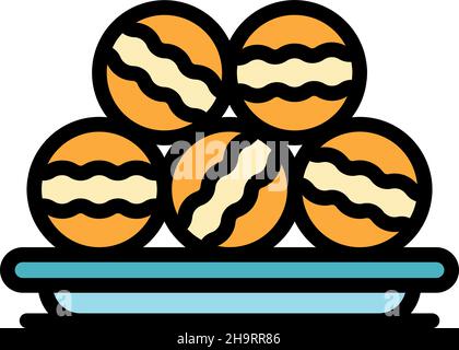 Macarons plate icon. Outline macarons plate vector icon color flat isolated Stock Vector