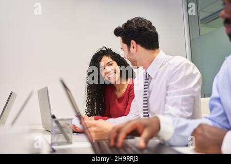 Students or business trainees in an IT training session on the laptop computer Stock Photo