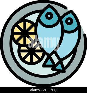 Fish lunch icon. Outline fish lunch vector icon color flat isolated Stock Vector
