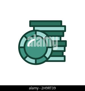 Poker chips color line icon. Isolated vector element. Outline pictogram for web page, mobile app, promo Stock Vector