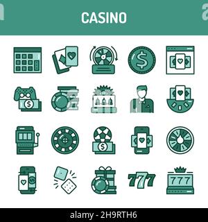 Casino line icons set.  Isolated vector element. Outline pictograms for web page, mobile app, promo. Stock Vector