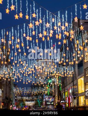 London, UK - December 2nd 2021: The beautiful Christmas lights on Oxford Street in London, UK. Stock Photo