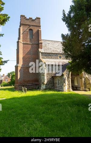 Sproughton English Village Church and Tower and red brick terraced houses viewed ...
