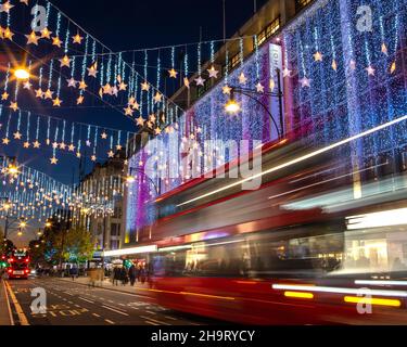London, UK - December 2nd 2021: The beautiful Christmas lights on Oxford Street in London, UK. Stock Photo