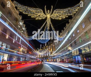 London, UK - December 2nd 2021: The beautiful Christmas lights on Regent Street in London, UK. Stock Photo