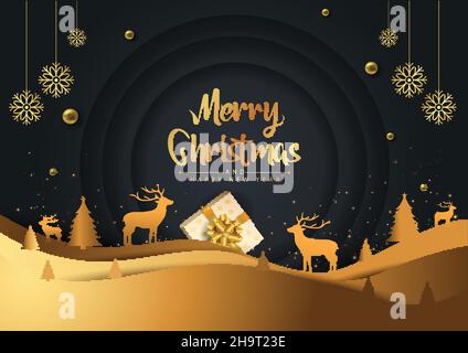 Merry Christmas red  background. Christmas golden hill with snowflakes. web banner Vector illustration design Stock Vector