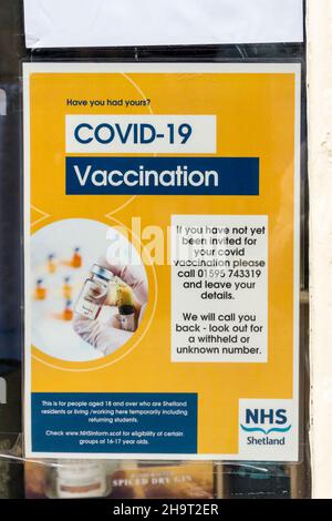 Covid-19 Vaccination poster from NHS Shetland. Stock Photo