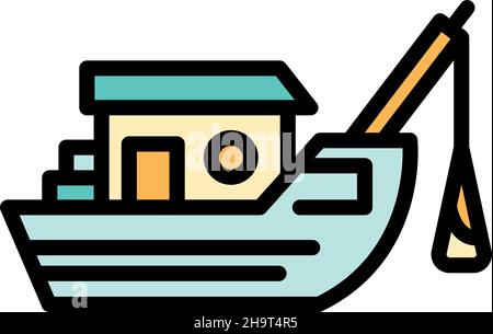 Net fishing ship icon. Outline net fishing ship vector icon color flat isolated Stock Vector