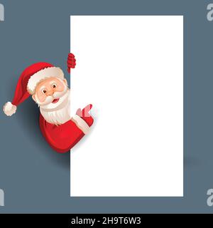 Vector vintage Christmas greeting card with cartoon Santa Claus holding a blank poster. vector illustration design Stock Vector