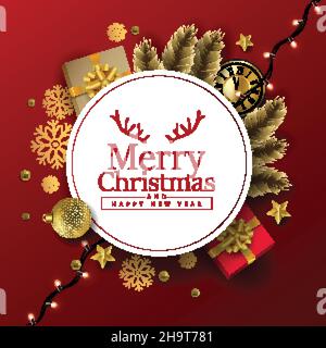 merry Christmas Elegant background with a round frame Stock Vector