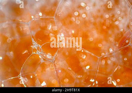 Abstract orange texture of soap bubbles close-up. Stock Photo