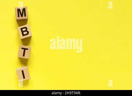 MBTI types test, text on yellow banner with copy space for text. Stock Photo