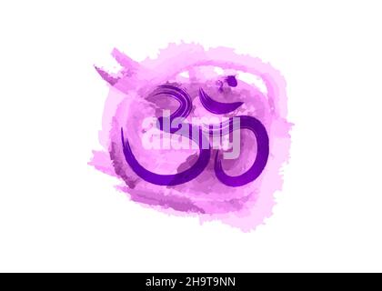 Om, Aum colorful symbol, purple watercolor style. Om ink icon Chinese Calligraphy. Samsara logo design. Vector isolated on white background Stock Vector