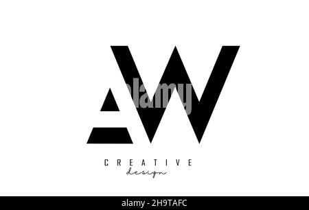 Letters AW Logo with black and white negative space design. Letters A and W with geometric typography. Creative Vector Illustration with letters. Stock Vector