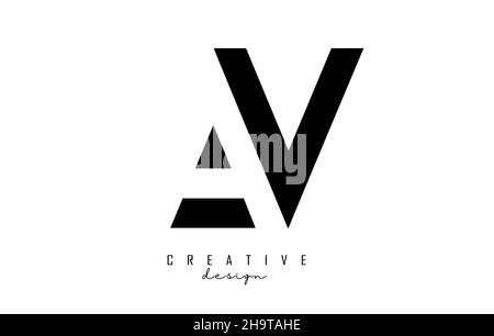 Letters AV Logo with black and white negative space design. Letters A and V with geometric typography. Creative Vector Illustration with letters. Stock Vector