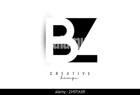 Letters BZ Logo with black and white negative space design. Letters B and Z with geometric typography. Creative Vector Illustration with letters. Stock Vector