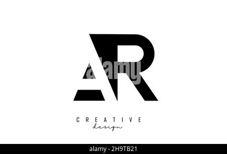 Letters AR Logo with black and white negative space design. Letters A and R with geometric typography. Creative Vector Illustration with letters. Stock Vector