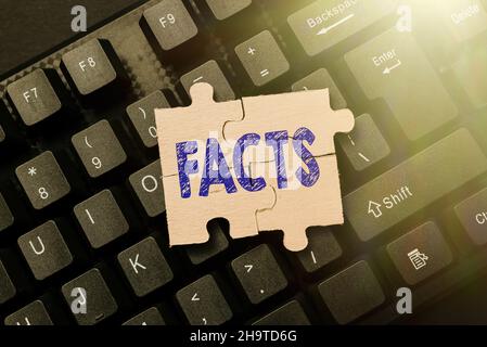 Handwriting text Facts. Concept meaning information used as evidence or part of report news article blog Creating Social Media Comment Message, Typing Stock Photo