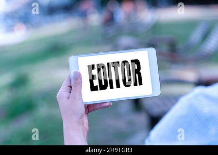Writing displaying text Editor. Business showcase person who is in charge of and determines the final content of a text Voice And Video Calling Stock Photo
