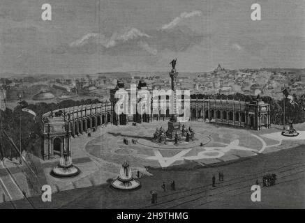 Italy. Monument to be erected in Rome dedicated to King Victor Emmanuel II. On 23 September 1880, the competition for the design project of the monument was announced. The French architect Henry-Paul Nénot (1853-1934), who had designed a column inside an exedra at Piazza Termini, was victorious. Nenot's project was never executed. Engraving. La Ilustración Española y Americana, 1882. Stock Photo