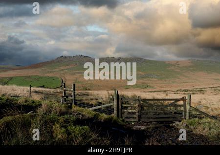 Storm clouds over rough tor on bodmin moor in cornwall england Stock Photo