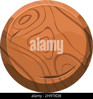 Round wood badge. Mobile gaming texture, vector illustration isolated on white background Stock Vector