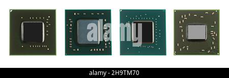 chip, microcircuit, processors on a white background isolated, top view Stock Photo