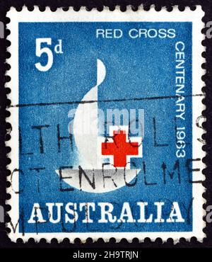 AUSTRALIA - CIRCA 1963: a stamp printed in the Australia shows Red Cross Centenary Emblem, Centenary of the International Red Cross, circa 1963 Stock Photo