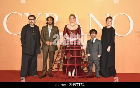 London, UK. 07th Dec, 2021. Joe Wright, Kelvin Harrison Jr., Haley Bennett, Peter Dinklage and Erica Schmidt attends 'Cyrano' UK Premiere, at the Odeon Luxe Leicester Square in London, England. Tuesday 7th December 2021. (Photo by James Warren/SOPA Images/Sipa USA) Credit: Sipa USA/Alamy Live News Stock Photo