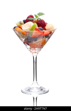 fruit salad, many, above, face, full, fresh, more, white, fruit, background, colorful, dessert, studio shot, green, kiwi, mix colors, different, toget Stock Photo