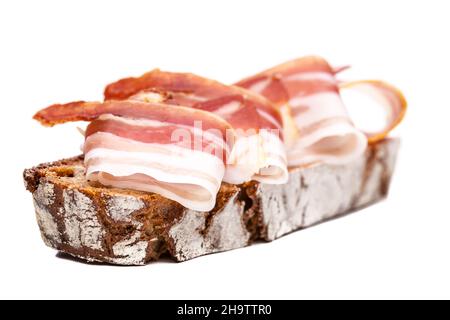 Bacon, bread, Austrian, bacon bread, food, slices, Austria, beautiful, white, brown bread, rural, background, Steiermark, Styria, slice, slices of bac Stock Photo