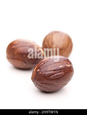 nutmeg, nuts, whole, details, background, close-up, one behind the other, white, behind, spice, nut, smooth, back, detail, isolated, brown, surface, b Stock Photo