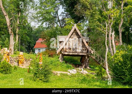 Sula village, 14, Stolbtsovsky district, Minsk region, Belarus. August 9, 2019. Site of ancient Slavic beliefs and cults. The Pantheon of Gods is a te Stock Photo