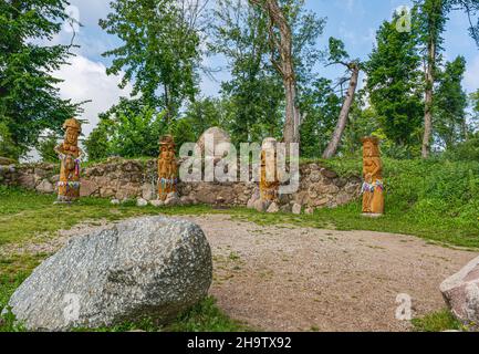 Sula village, 14, Stolbtsovsky district, Minsk region, Belarus. August 9, 2019. Site of ancient Slavic beliefs and cults. The Pantheon of Gods is a te Stock Photo