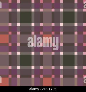 Motley seamless rectangular vector pattern as a tartan plaid mainly muted orange, khaki and pink hues with diagonal lines, texture for flannel shirt, Stock Vector