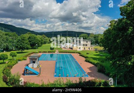 "29.07.2021, Germany, North Rhine-Westphalia, Hagen - Strandbad Hengstey am Hengsteysee, the Hengsteysee is a reservoir completed in 1929 and operated Stock Photo